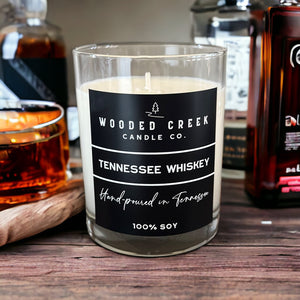 Tennessee whiskey candle with whiskey bottles
