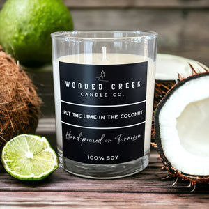 'Put the Lime in the Coconut' candle with its distinctive wooded creek aroma